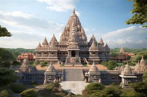 Premium Ai Image Big Indian Temple Landscape Ancient Statue Generate Ai
