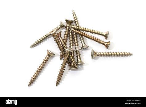 Wood Screws Isolated On White Background Carpentry Hardware Stock