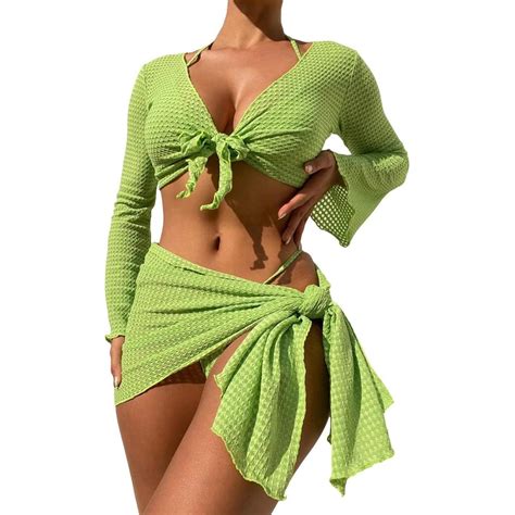 SOLY HUX Bathing Suit For Women Piece Halter Triangle Bikini Sets Swimsuit With Cover Up Pure