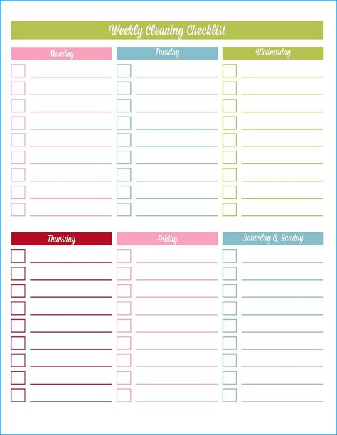 printable weekly checklist template checklist templates