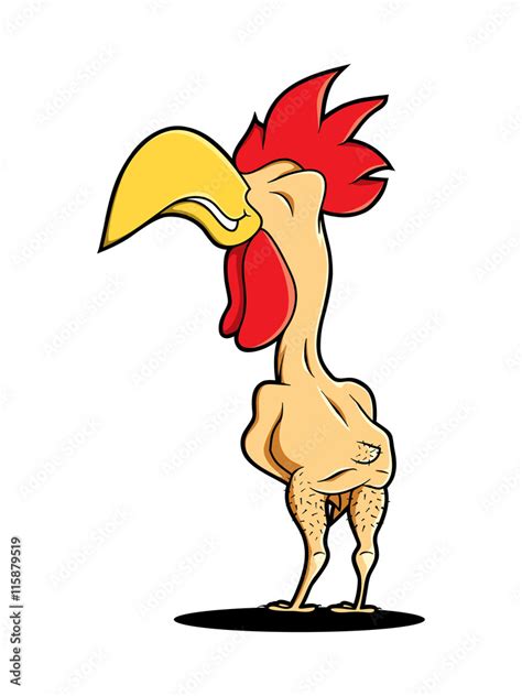 Funny Naked Rooster Cock Chicken Logo Food Farm Industry Restaurant Mascot Fast Food Stock