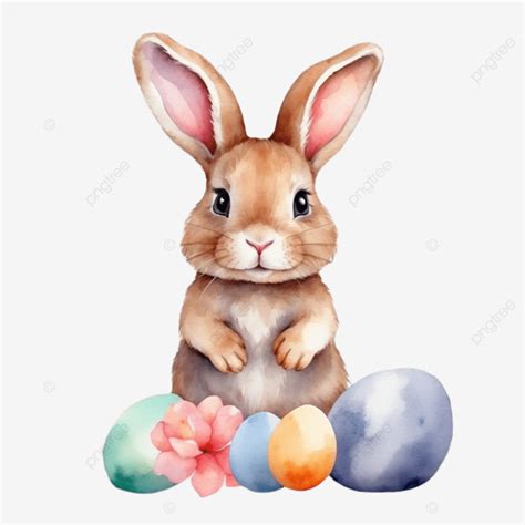 Watercolor Bunny Holding Pink And Blue Eggs Watercolor Bunny Holding