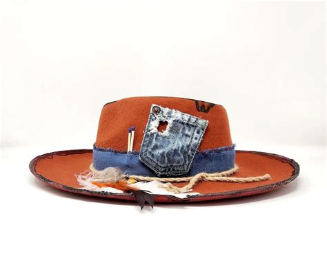 Brown Fedora Hat Denim Fedora Hat Fedora Hat Wide Brim Hat Flat Brim Stiff Brim Fedora For