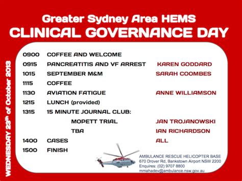 Clinical Governance Day 23rd October 2013 Greater Sydney Area Hems