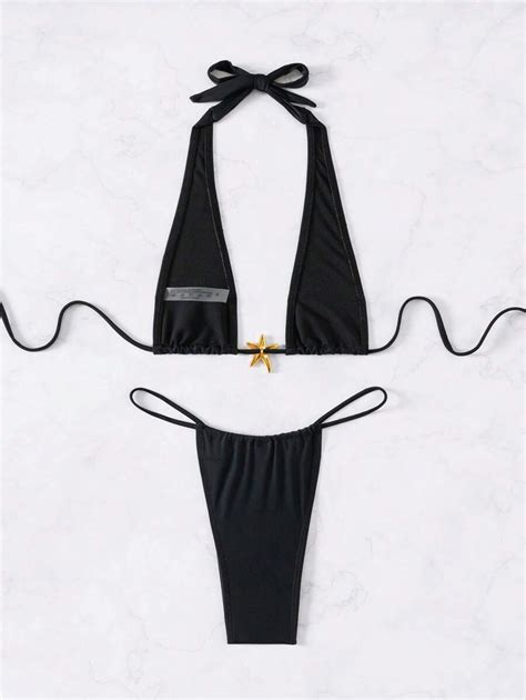 Swim Sxy Pcs Set Sexy Women S Solid Color Halter Strap Bikini Top With Starfish Decor And Solid