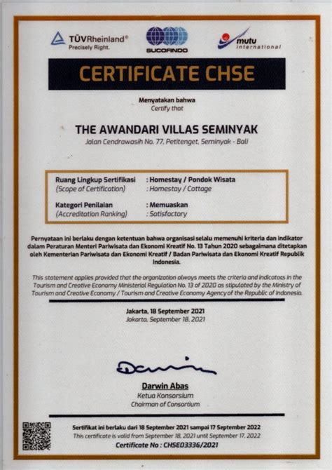 The Awandari Villas Seminyak Chse Certified