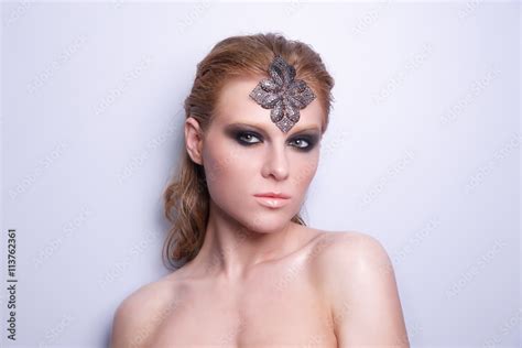 Beauty Fashion Model Woman Face Perfect Make Up Sexy Nude Lips Beautiful Red Woman With Smoky