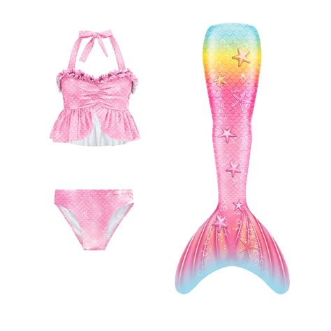Muxiin Mermaid Tail Swimsuit Set Mermaid Tail Sling Bikini Fishscale Three Pieces Bathing Suits
