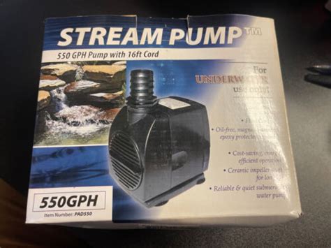 Stream Pump 550 GPH For Ponds Fountains And Waterfalls With 16 Ft