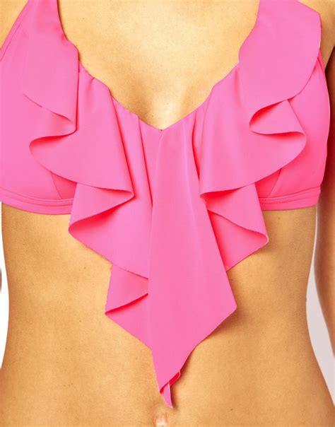 Lyst We Are Handsome Asos Waterfall Ruffle Bikini Top In Pink