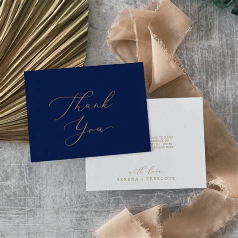 Delicate Gold Calligraphy Navy Thank You Card Zazzle