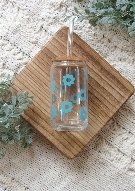 Daisy Glass Cup Iced Coffee Cup Glass Beer Can Floral Glass Etsy