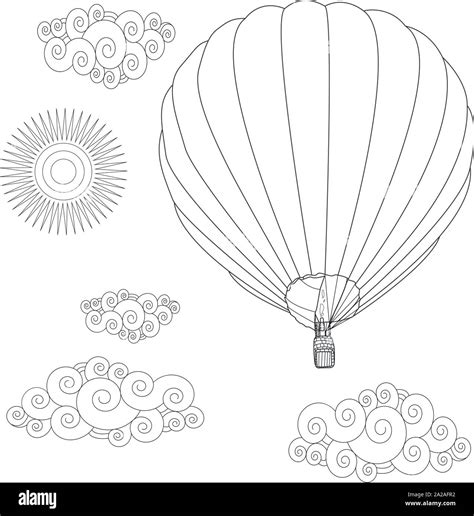 Balloon Coloring Image Of Hot Air Balloon In The Sky Vector Illustration Stock Vector Image