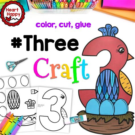 Number Three Craft Kids Printable Craft Template Number Recognition