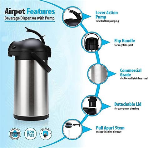 L Airpot Coffee Dispenser With Pump Hour Thermal Insulated Hot Beverage Dispenser For