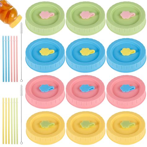 Lieonvis 12pcs Colorful Plastic Mason Jar Lids Set Fit For 70mm Wide