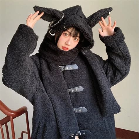 Шарф для девочек Harajuku, длинный, в готическом стиле, черного цвета ...