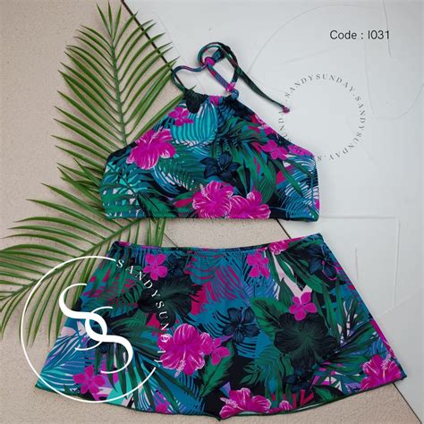Jual Bikini Set High Neck Croptop Rok Celana Baju Renang Wanita Bikini Pantai Bikini Two Piece