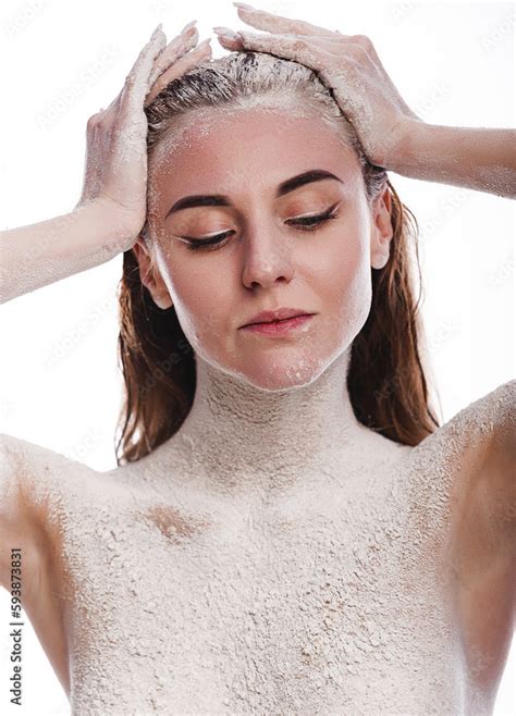 Fine Art Portrait The Woman S Naked Wet Body Is Covered With A Thin Layer Of Flour Creative
