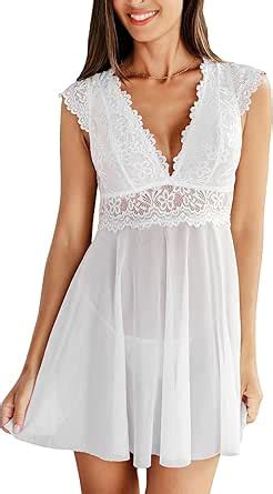 Cupshe Women S Lingerie Sexy V Neck Sleeveless Nightgown Lace Mesh Nighwear Dress At Amazon
