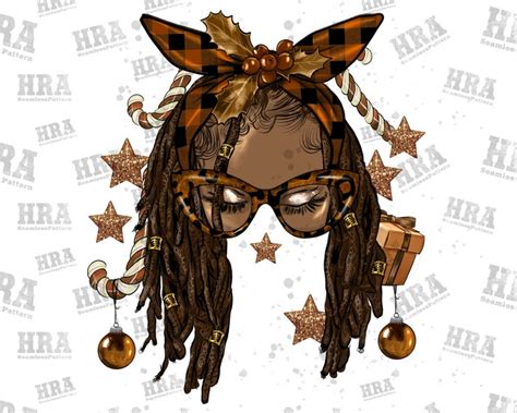 Melanin Christmas Afro Locs Messy Bun Png Sublimation Design Etsy