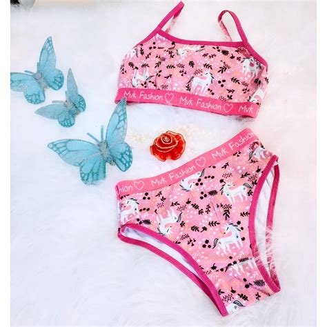 Conjunto Calcinha Sutiã Sem Bojo Kit Conjunto Lingerie Infantil pronta entrega Shopee Brasil