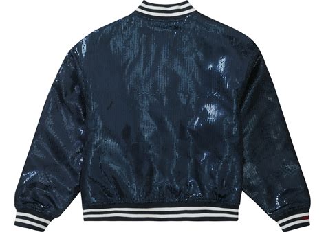 Supreme Mitchell And Ness Sequin Varsity Jacket Navy Mens Ss23 Us