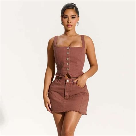 Naked Wardrobe Skirts Naked Wardrobe Denim Lace Up Corset And Distressed Denim Mini Skirt In