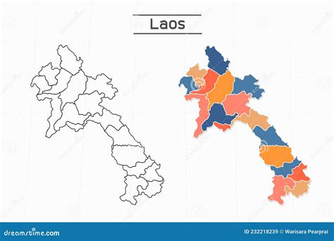 Laos Map City Vector Dividido Por El Colorido Contorno Estilo