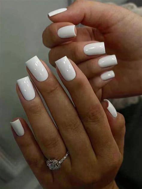 Elevate Your Style With Pcs Nude White Press On Nails Glossy Medium Square Solid Full Cover