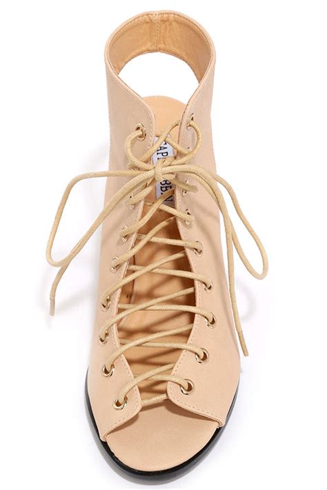 Cute Nude Ankle Boots Lace Up Booties Lace Up Heels