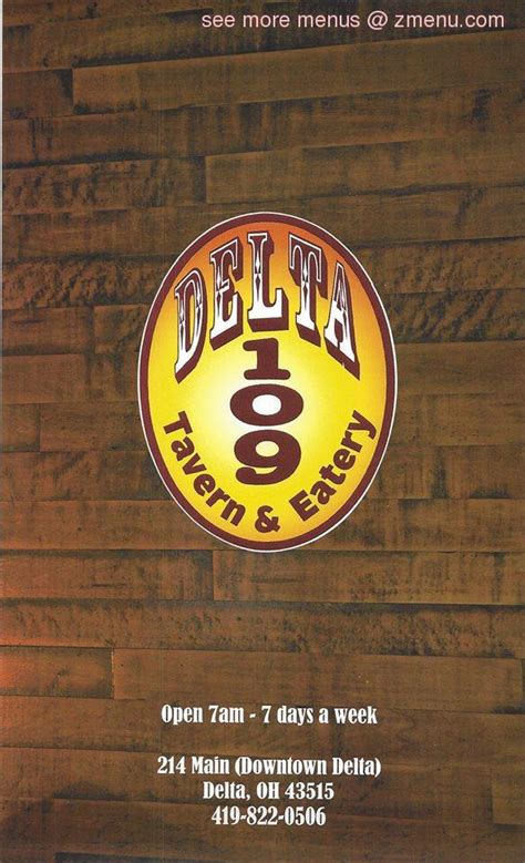 Menu At Delta 109 Pub And Bar Delta