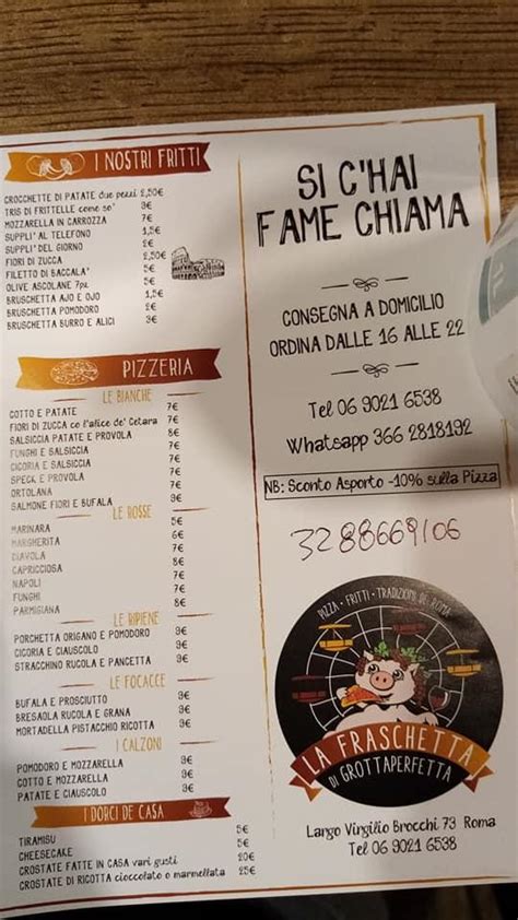 Menu At La Fraschetta Di Grottaperfetta Restaurant Rome