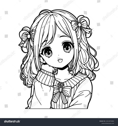 Cute Anime Manga Girl Coloring Page Stock Vector (Royalty Free ...