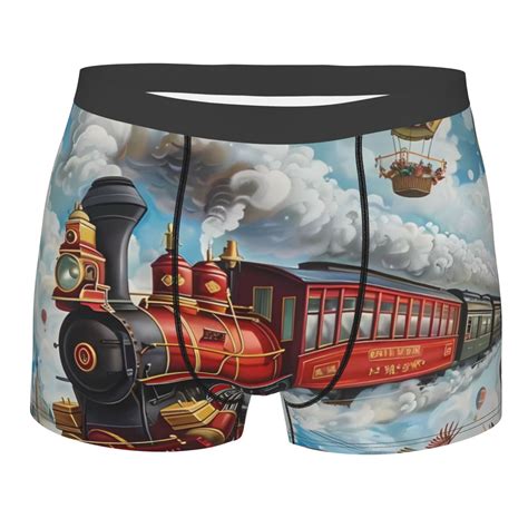 Daiia Red Train Hot Air Balloon Men S Underwear Boxer Briefs Cotton Stretch Moisture Wicking