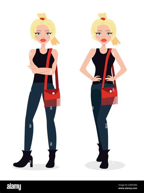 Illustration vectorielle d une belle fille blonde en Jean évasé punk fille mode dans une