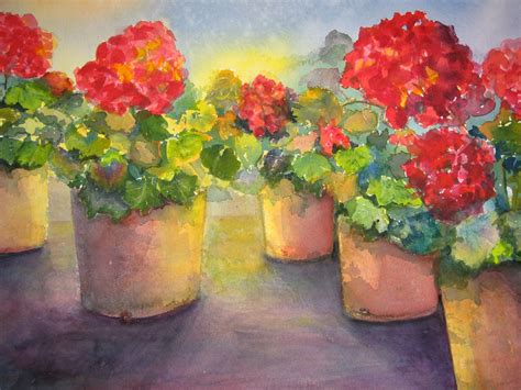 Geraniums In Watercolor Watercolor Techniques Watercolor Paintings