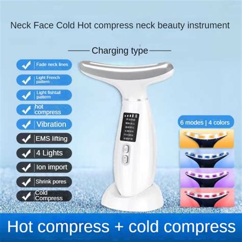 EMS Hot And Cold Neck Face Lift Massager 4 Colors LED Neck Firm Tighten Anti Sagging Double Chin