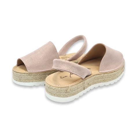 Avarcas Menorquinas Mujer Piel Purpurina Plataforma Plantilla Acolchada Nude de Eva Mañas