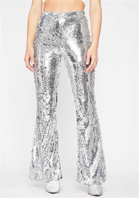 Sequin Flare Pants High Waist Elastic Waist Dolls Kill