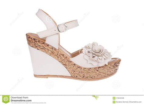 High Heels Shoe In Nude Color With Flower Stock Photo Image Of Cork Flower