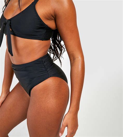 Buy Boohoo Tummy Control High Waisted Tie Bikini Set In Black 6thStreet Qatar