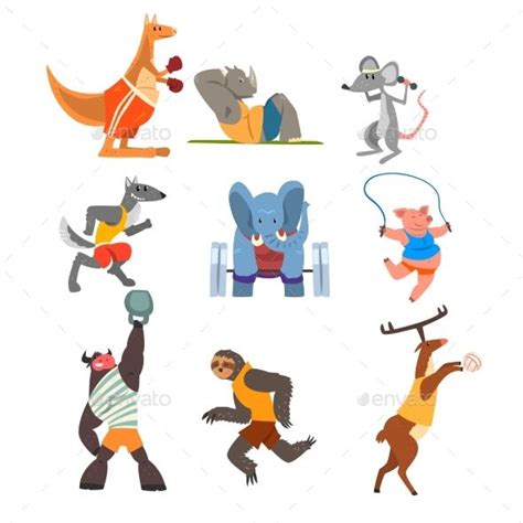 Animals Doing Exercise Cartoon Gym Workout