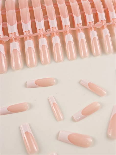 120pcs Long Square French Tip Press On Nails Nude Acrylic Nail Art Tips Kit With Nail Glue