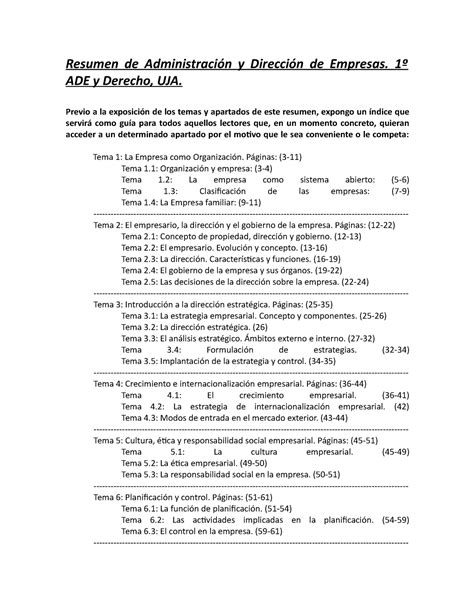 Apuntes Ade Resumen De Administraci N Y Direcci N De Empresas Ade