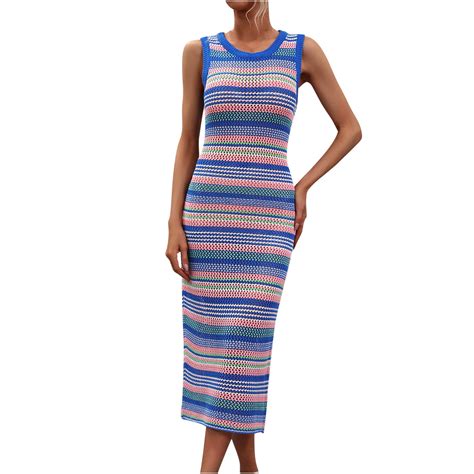 Crochet Dresses For Women Sexy Hollow Out Knitted Beach Bikini Cover Ups Sleeveless Crew Neck