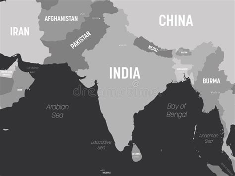 Mapa Del Sur De Asia Color Gris Sobre Fondo Oscuro Mapa Político