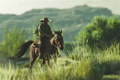 Premium Photo Horseback Riding In A Ranch Hat