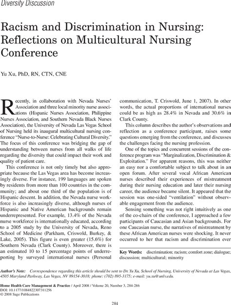 Racism And Discrimination In Nursing Reflections On Multicultural Nursing Conference Yu Xu 2008