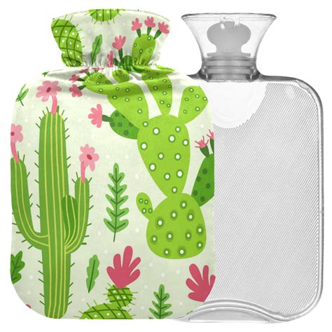 Naanle L Heat Bottle With Cartoon Cactus Cover Hot Water Bottle For Menstrual Cramps Pain